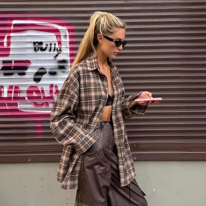 Winter Clothing Vintage - Casual Plaid Shirt Woman Loose Autumn
