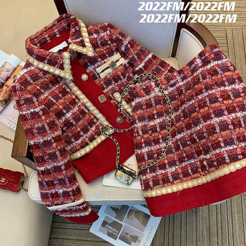 Women Elegant Tweed Red Suit J - огляд і ціна Winter Clothing Vintage