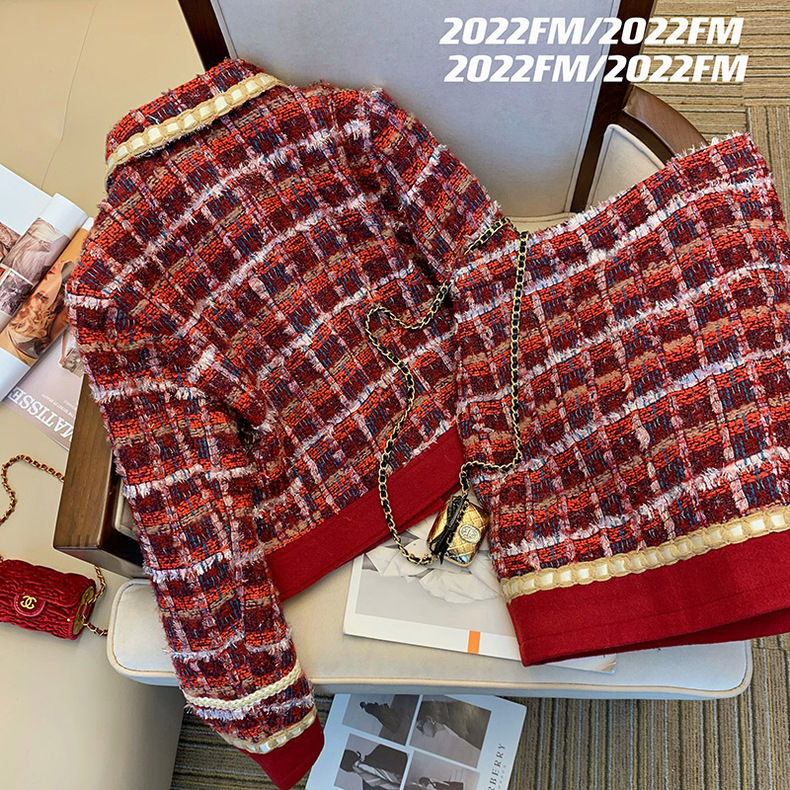 Women Elegant Tweed Red Suit J - огляд і ціна Winter Clothing Vintage