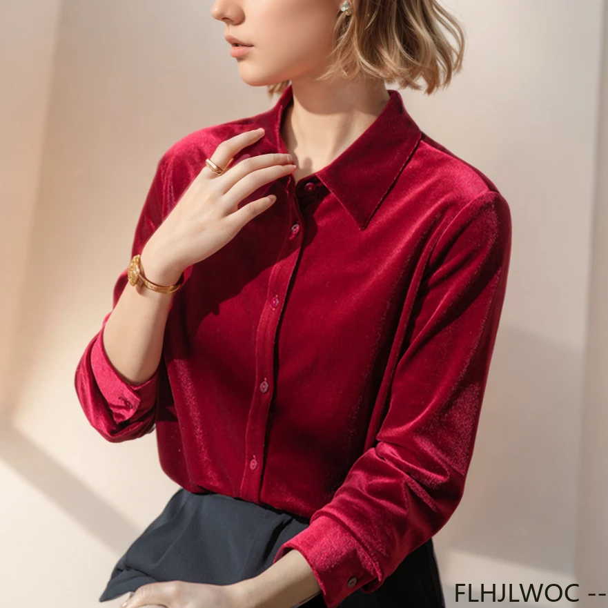 Black Red Velvet Tops Blouse N - огляд і ціна Winter Clothing Vintage