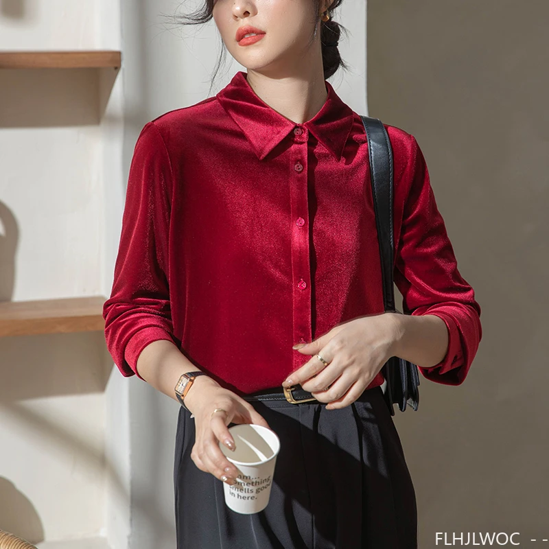 Black Red Velvet Tops Blouse N - огляд і ціна Winter Clothing Vintage